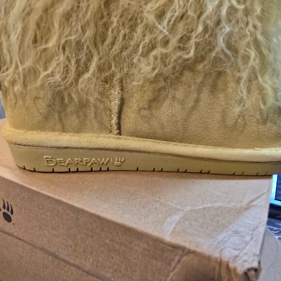 New Bearpaw Boo Boots Leather Suede Long Fur Sheepskin Women's Yellow Size 7 NEW - Picture 5 of 13